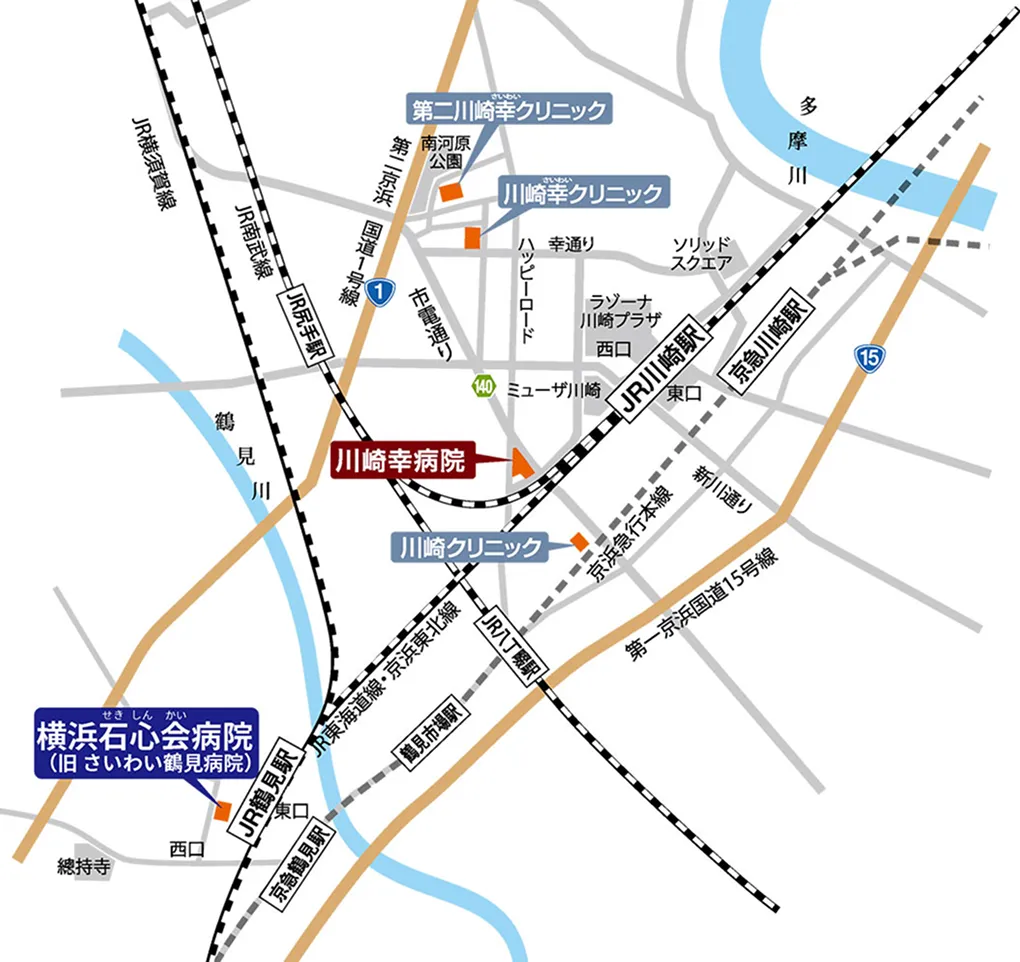 横浜石心会病院への広域案内図