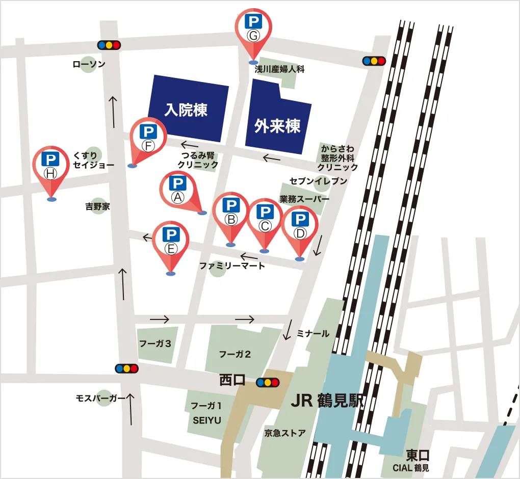 横浜石心会病院近隣駐車場マップ